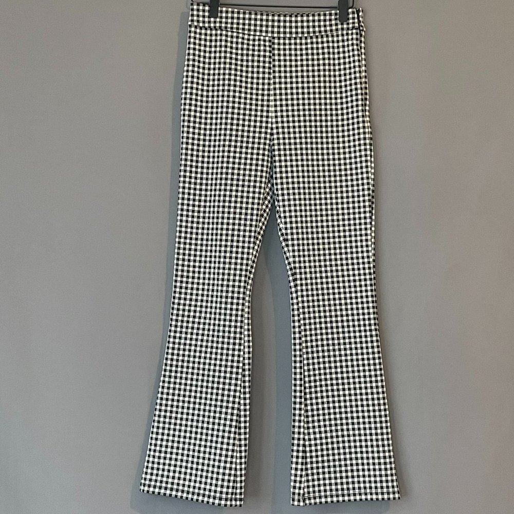 Forever 21 Black and White Gingham Check Stretchy Flare Pants Size S